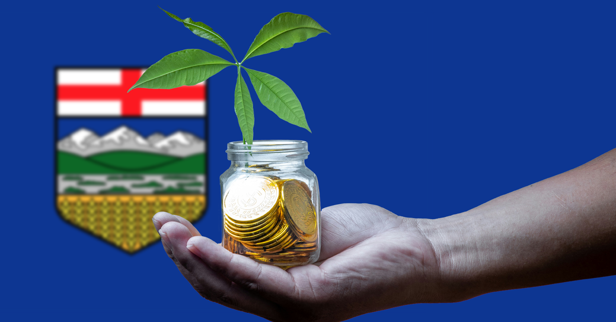 Coins in a jar with a plant symbolizing nonprofit growth and funding in Alberta