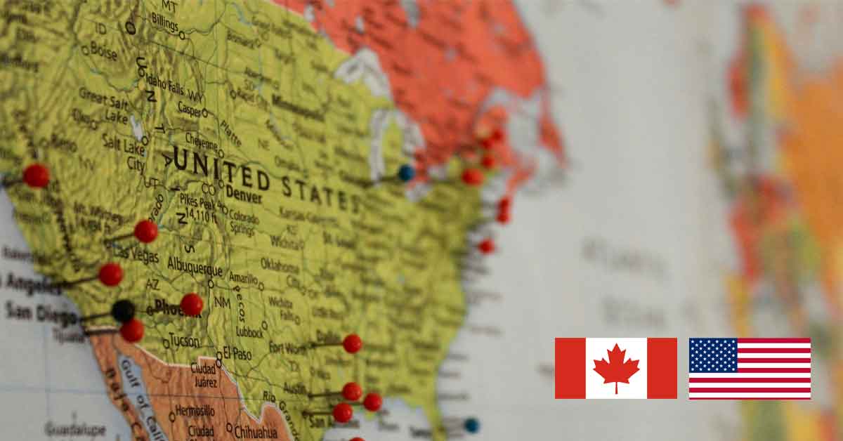 Canadian and U.S. flags symbolizing cross-border digital marketing partnership for Oregon small businesses