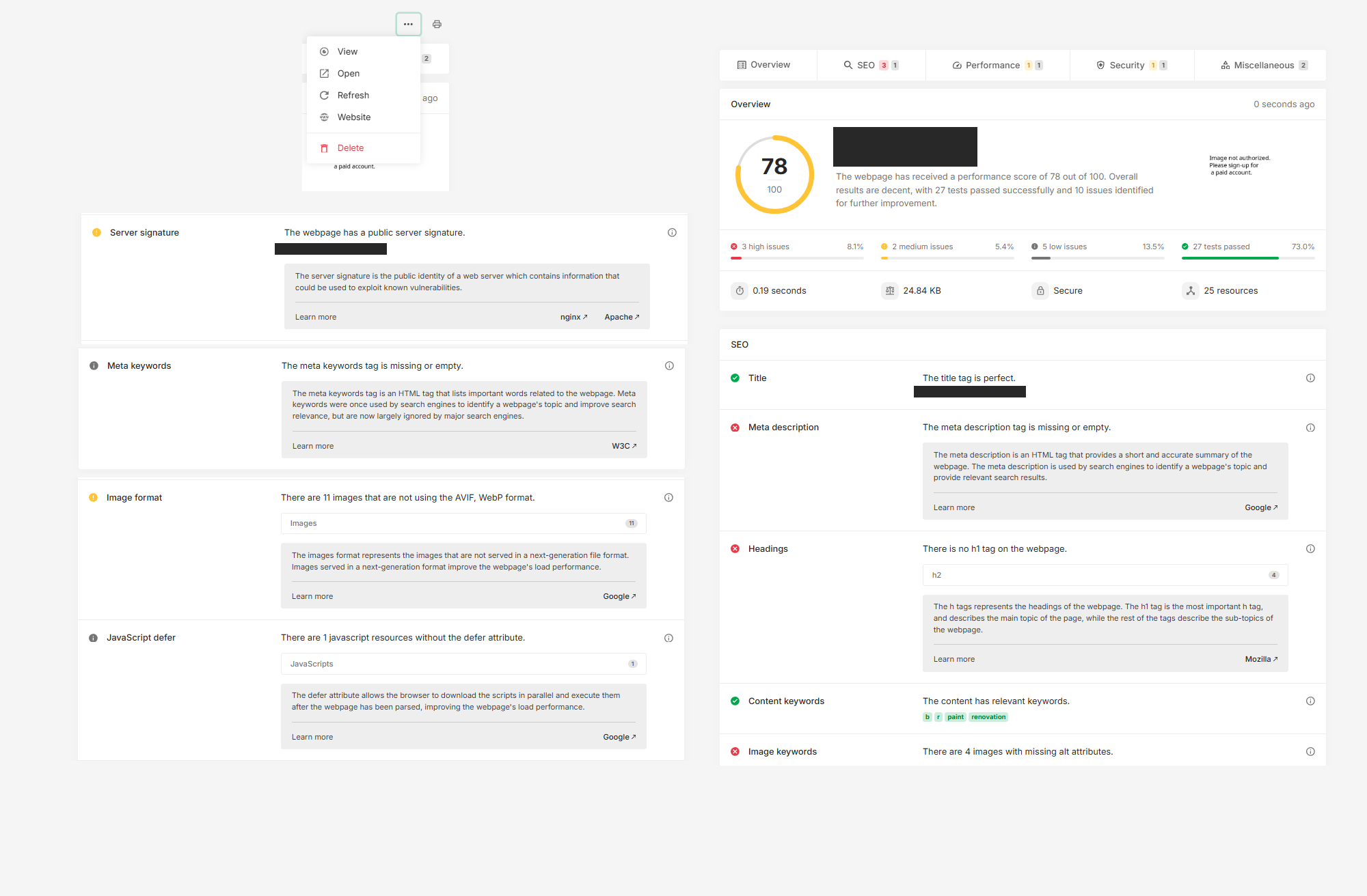 ifSEO dashboard showing website health, SEO, performance, and security diagnostics for freelancers and agencies