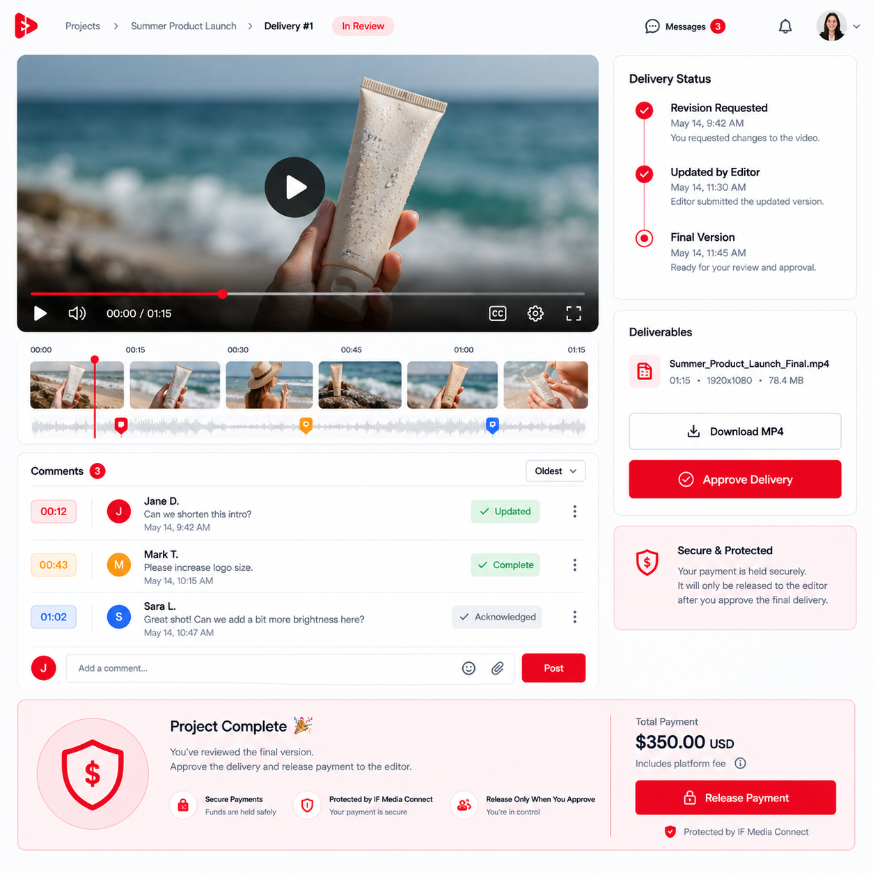 Review Your Edit & Release Payment dsahboard image